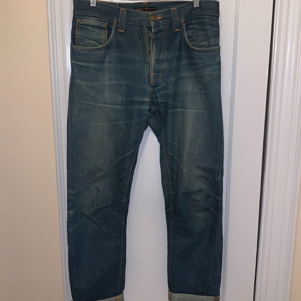 Nudie Jeans (32) Steady Eddie Dry Denim Greencast vintage jeans